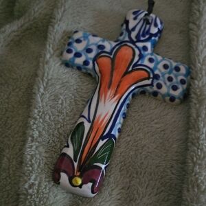 Handcrafted Ceramic Cross with Vibrant Colors